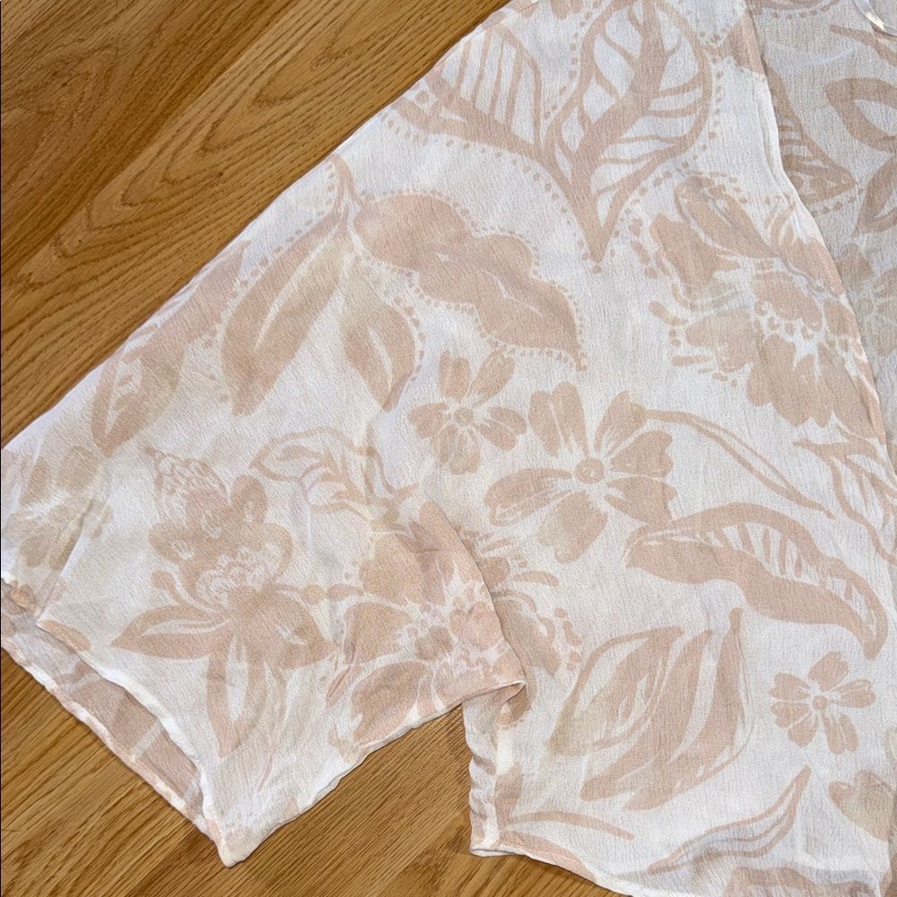 NWT Sonoma Goods For Life Washed Tie Front Topper Kimono Small White Tan OS - Picture 3 of 6